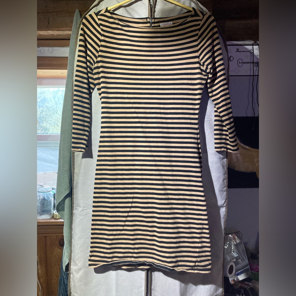 Striped mid sleeve dress